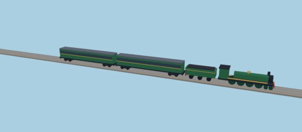 A green Castle class express engine with two corridor coaches.