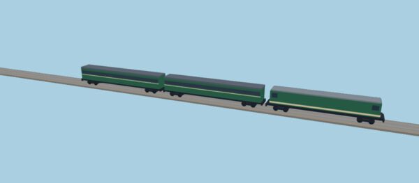 A green Type 3 diesel with two coaches.